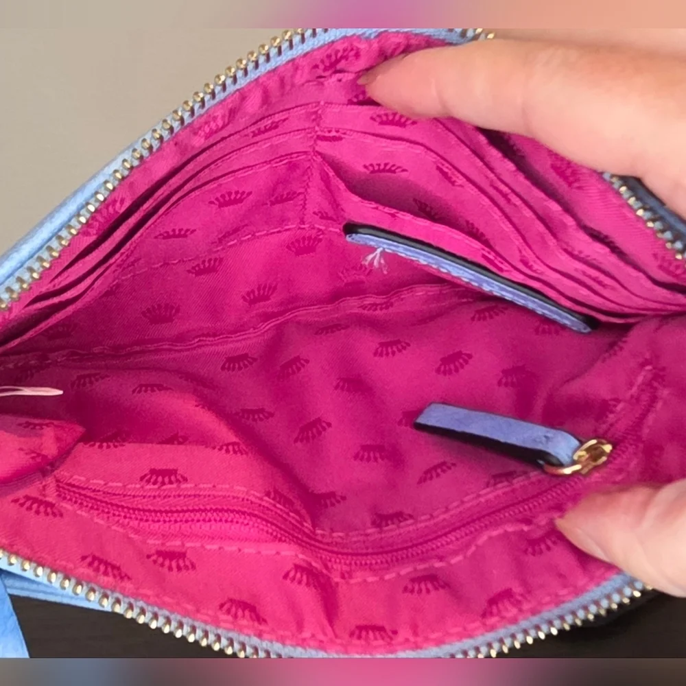 Juicy Couture Baby Blue Wristlet Clutch Gold Logo Pink Lining Y2K NWOT